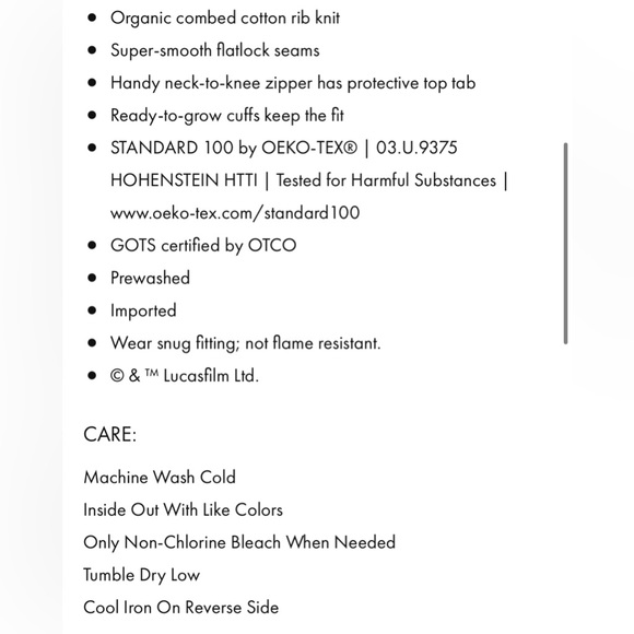 Hanna Andersson Star Wars Zip Sleeper in Organic Cotton - Picture 4 of 4